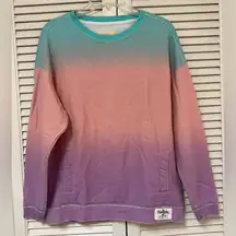 Hollister Womens Tie Dye Colorblock Green, Orange, Purple Sweatshirt - XS - VGUC