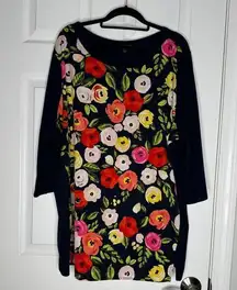 LANE BRYANT Navy Floral 3/4 Sleeve Top Stretchy Longline Size 22/24