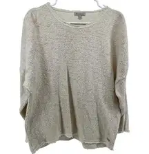 Albion Sweater Raw Hem Knit Pullover Long Sleeve Lightweight Cream Small