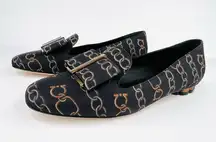 Salvatore Ferragamo Sarno Twill Chain Link Print Bow Logo Flat Loafers US 5.5