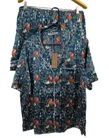 THEIR NIBS Anthropologie Womens XL Owl Forest Fantasy Floral Satin Pajama Set