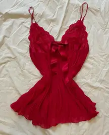victoria’s Secret red pleated baby doll slip dress mini dress dainty ribbon bow