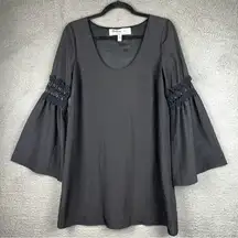 Stone Cold Fox Ninas Dress Womens Small Black Boho Lace Bell Sleeve Mini