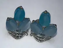 Vintage Lisner Blue Lucite Leaf Earrings – 1950s Silver-Tone Screw-Backs
