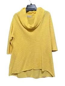 Margaret Winters Yellow Cotton Cowl Neck 3/4 Sleeve Oversized Tunic Top Medium‎