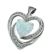 Sterling silver opal and diamond chip pendant