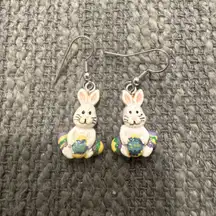 Vintage Cute Bunny Earrings with Easter Egg Design