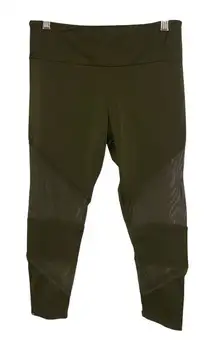 Onzie Flow Olive Green Mesh Panel Cropped Leggings Size S/M Yoga‎ Pants