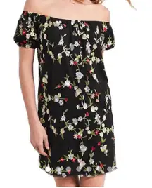 Urban Outfitters Kimchi Black embroidered Floral Off Shoulder Mini Dress XS