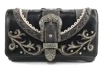 Western Leather Buckle Crossbody Wallet!