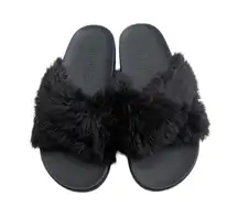 PINK Victoria’s Secret fluffy black slide sandals - 8