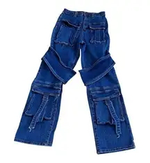 Akira Jeans Women sz 7 blue TOO COOL CARGO HIGH WAISTED denim