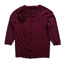 The Limited Maroon Floral Cotton Lightweight Sweater Cardigan Women’s M