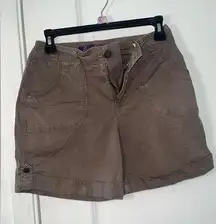 Gloria Vanderbilt Cargo Brown Button Pocket Casual Utility Long Shorts Sz 4