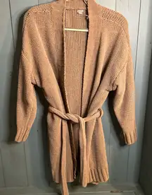 Aerie Light Brown/Tan Belted Mid-Length Cardigan Sweater | Size Medium