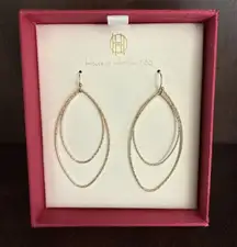 House of Harlow 1960 14KT Gold-Plated Dainty Drop Loop Earrings NIB 2 1/4 in