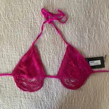 NWT Pretty Little Thing Hot Pink Draped Tassel Triangle Bikini Top