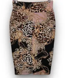 Thalia Sodi leopard zebra gold chain Pencil Skirt pull on Stretchy