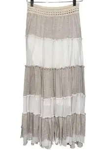 Mystree Women’s Size M Tan Cream Colorblock Layered Gauzy Long Maxi Skirt