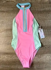 NWT LoveShackFancy X Hurley Pink Neon Colorblock One Piece Swimsuit Size Small