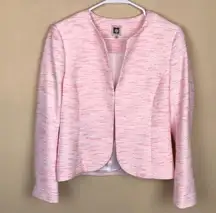 Anne Klein Women’s Tweed Knit Pink White Career Office Hook-Closure Blazer