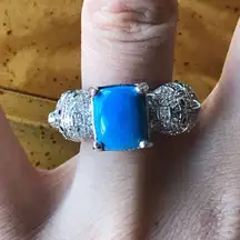 Natural Ceruleite Sterling Silver Seahorse Ring Size 7