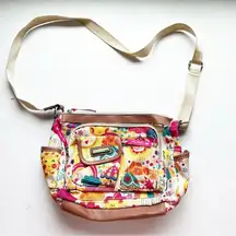 Lily Bloom Floral Printed Crossbody Shoulder Bag Purse Small Sized Multi-Zipper