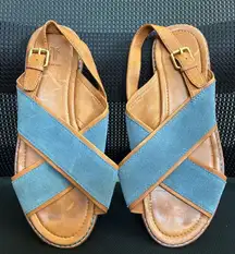 FRYE Blair Overlay Sling Sandals Sz 8 Aqua Crossed Strap Leather Flat