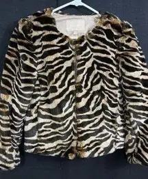 Banana Republic SKU 7894 Womens Faux Fur Tiger Print Jacket Size XS