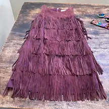 Olivia Palermo Chelsea 28 fringe real leather suede burgundy Sleeveless dress