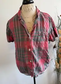 pact Red Flannel Pajama Shirt women's size Large 100%‎ Organic Cotton
