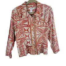 Coldwater Creek Orange Linen Button Up Top Petite Large