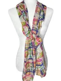 Coach  97626 Multi Signature Madras Plaid Stripe Long Oblong Wrap Scarf