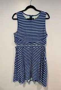 Blue and white stripe cutout dress