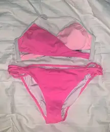 Pink Colorblock Crossover Bikini Set