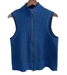 Duluth Trading Co Vest L Womens Blue Lambswool Cotton Knit Full Zip‎ Sleeveless