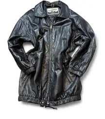 Vintage 90s Black Leather Car Coat