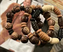 Beaded Bracelets Set of 3- Brown and Tan wood