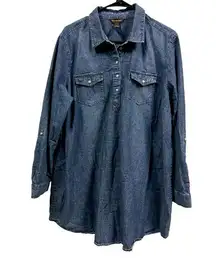 Bit and Bridle Denim Equestrian Tunic Shirt Mini Dress Long Sleeve Womens XL