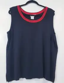 Ming Wang Women's Black Sleeveless Knit Blouse with Red Accents Sleeveless