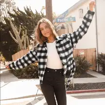 LULU’S Misty Days Black And White Plaid Jacket