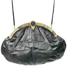 Vintage Judith Leiber Black Lizard Frame Clutch Crossbody Bag Evening Bag Large