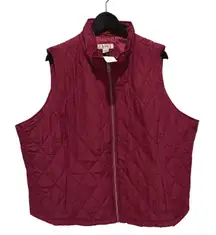 CJ Banks Burgundy Quilted Vest Womens Plus Size 3X Zipper Front Stand Collar NWT