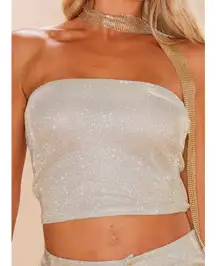 Pretty Little Thing PLT Glitter Bandeau Crop Top NWT