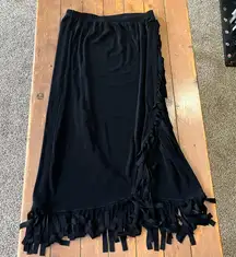 Chico's Travelers black long wrap-style fringe hem skirt