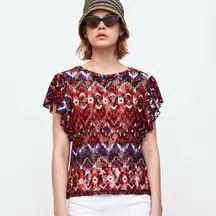 ZARA | Printed Ruffle Sleeve Sheer Blouse