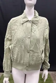 7 For All Mankind Small Sage Green Eyelet Sleeve Spring School Bomber Jacket‎
