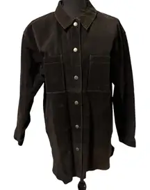 Moda International‎ Black 100%  Leather Button Up Jacket Shacket Size Small
