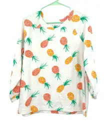 Loft size medium pullover sweater sweatshirt white all over pineapple‎ print