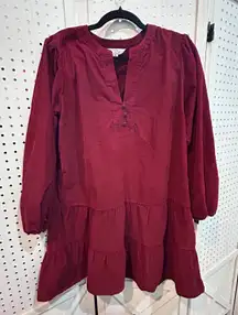 Time and Tru Burgundy Corduroy Tiered Ruffle V Neck Long Sleeve Tunic‎ Top M